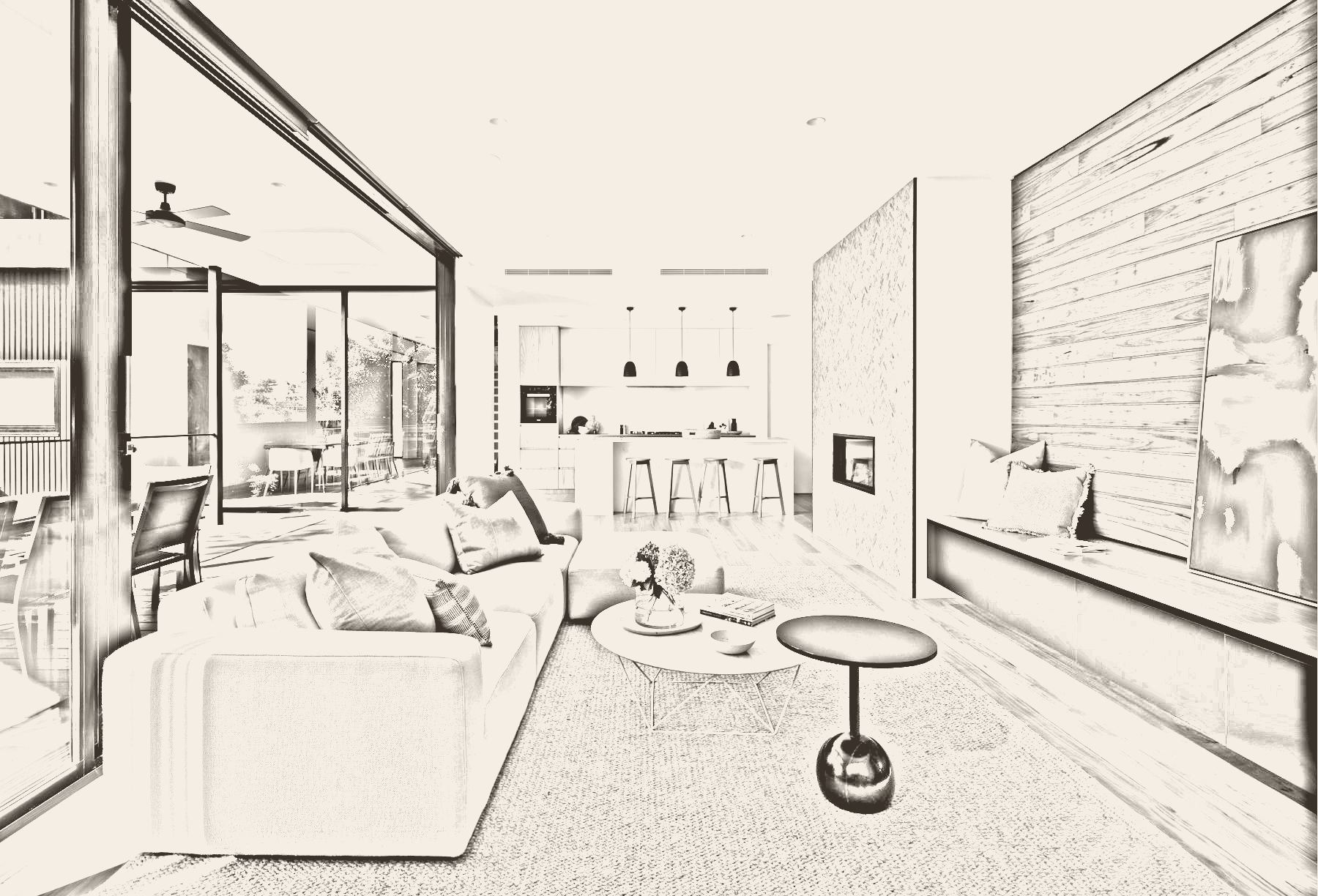 Concept sketch of the same living room